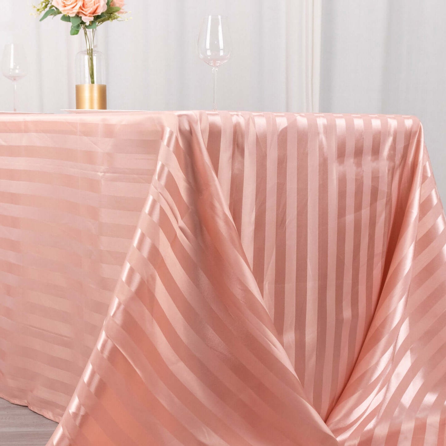 Satin Striped 90"x132" Rectangular Tablecloth Dusty Rose - Seamless Silky Smooth Table Cover