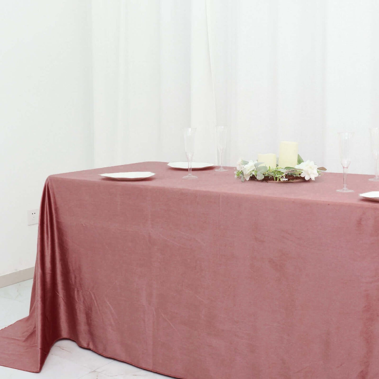 Premium Velvet 90"x132" Rectangle Tablecloth Dusty Rose - Reusable Soft & Seamless Table Cover