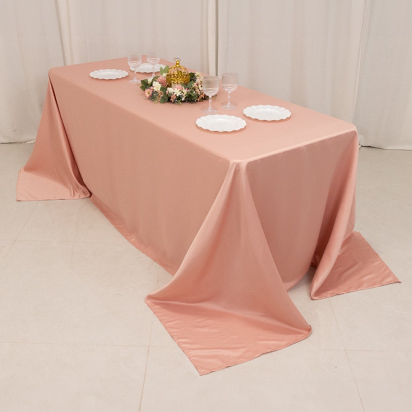Lamour Satin 90"x132" Rectangle Tablecloth Dusty Rose - Soft & Silk-Like Seamless Table Cover