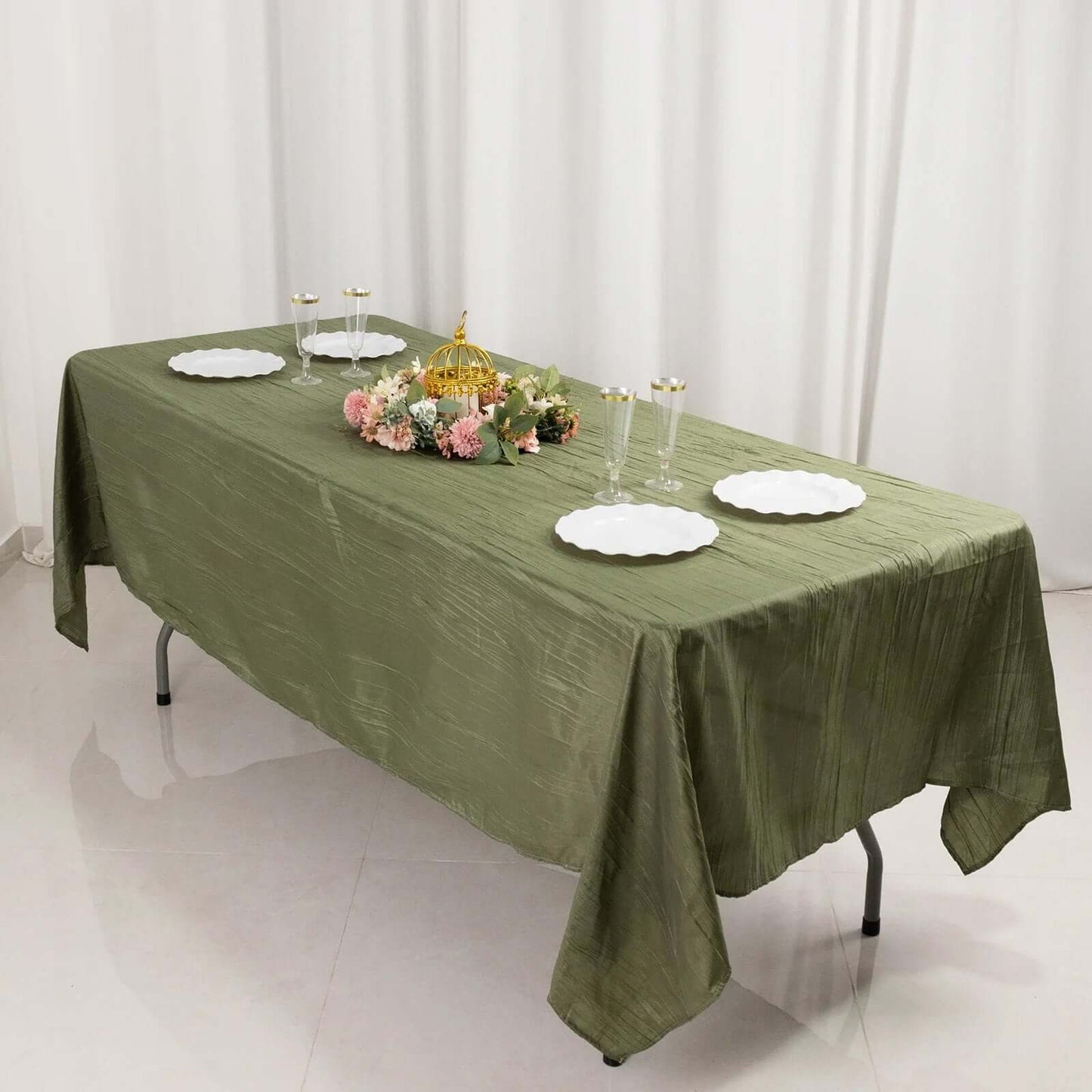 Taffeta 60"x102" Rectangle Tablecloth Dusty Sage Green - Accordion Crinkle Table Cover