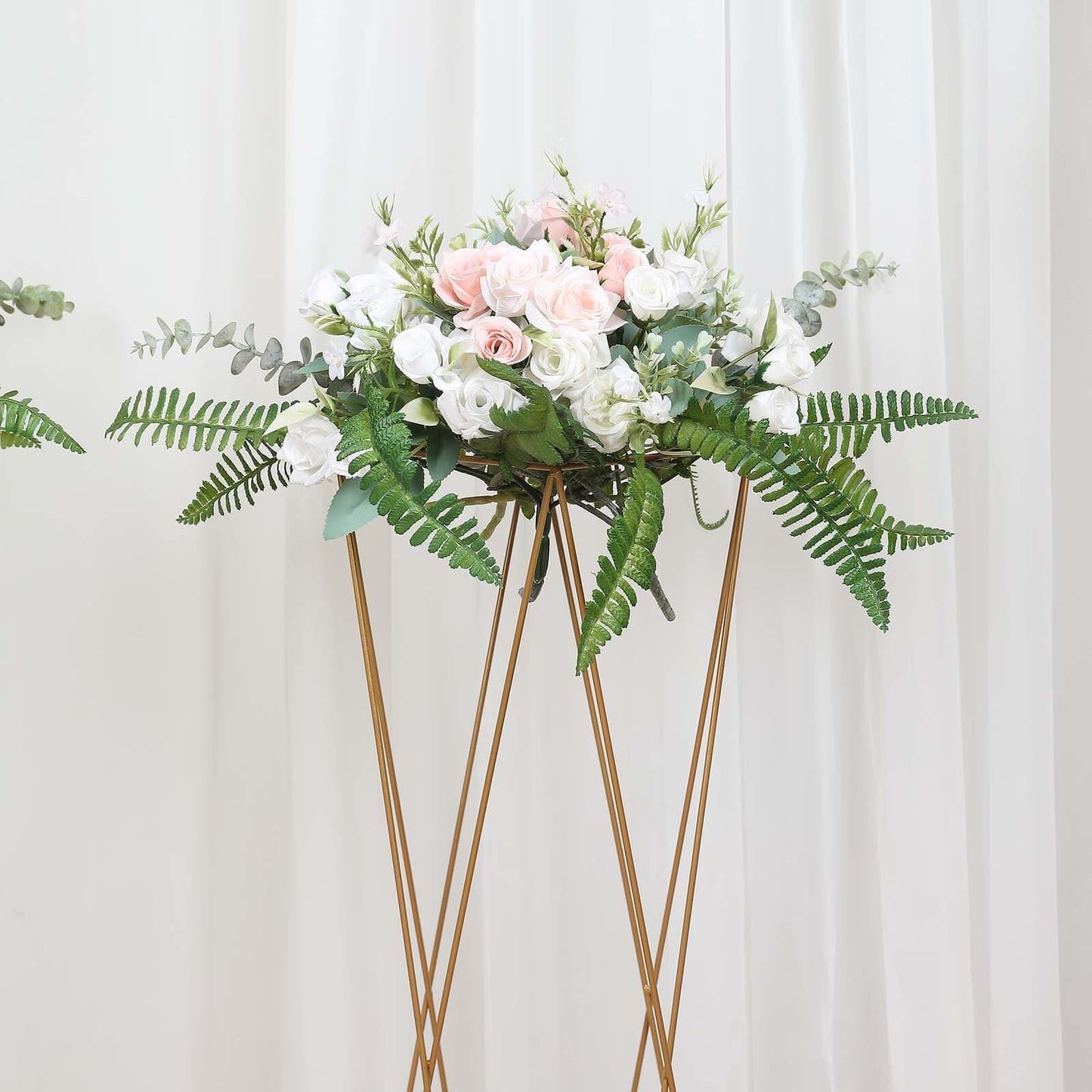 2-Pack Wedding Centerpieces Metal Geometric Crisscross Design Gold - Open Column Pedestal Stands 32"
