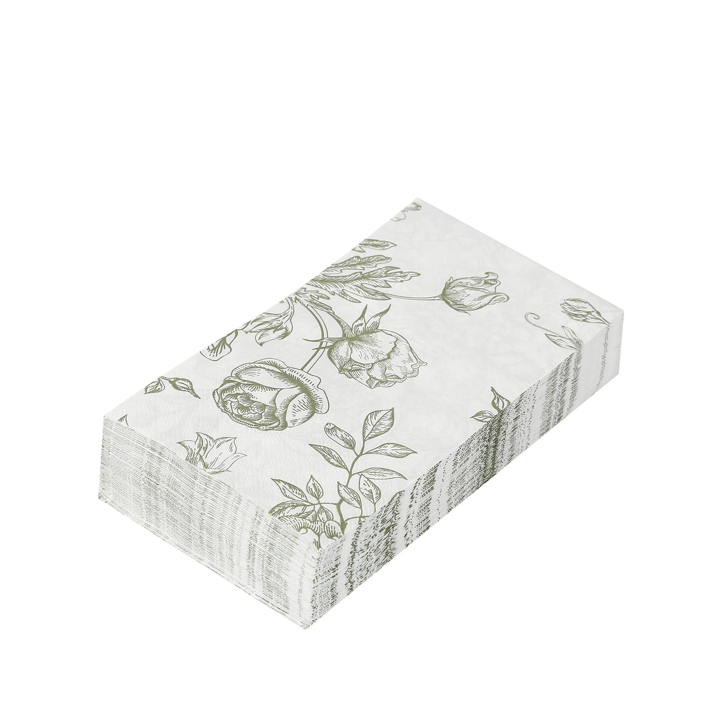 50-Pack Paper Dinner Napkins White with Matte Sage Green French Toile Floral Pattern 2-Ply - Stylish Disposable Napkins for Events