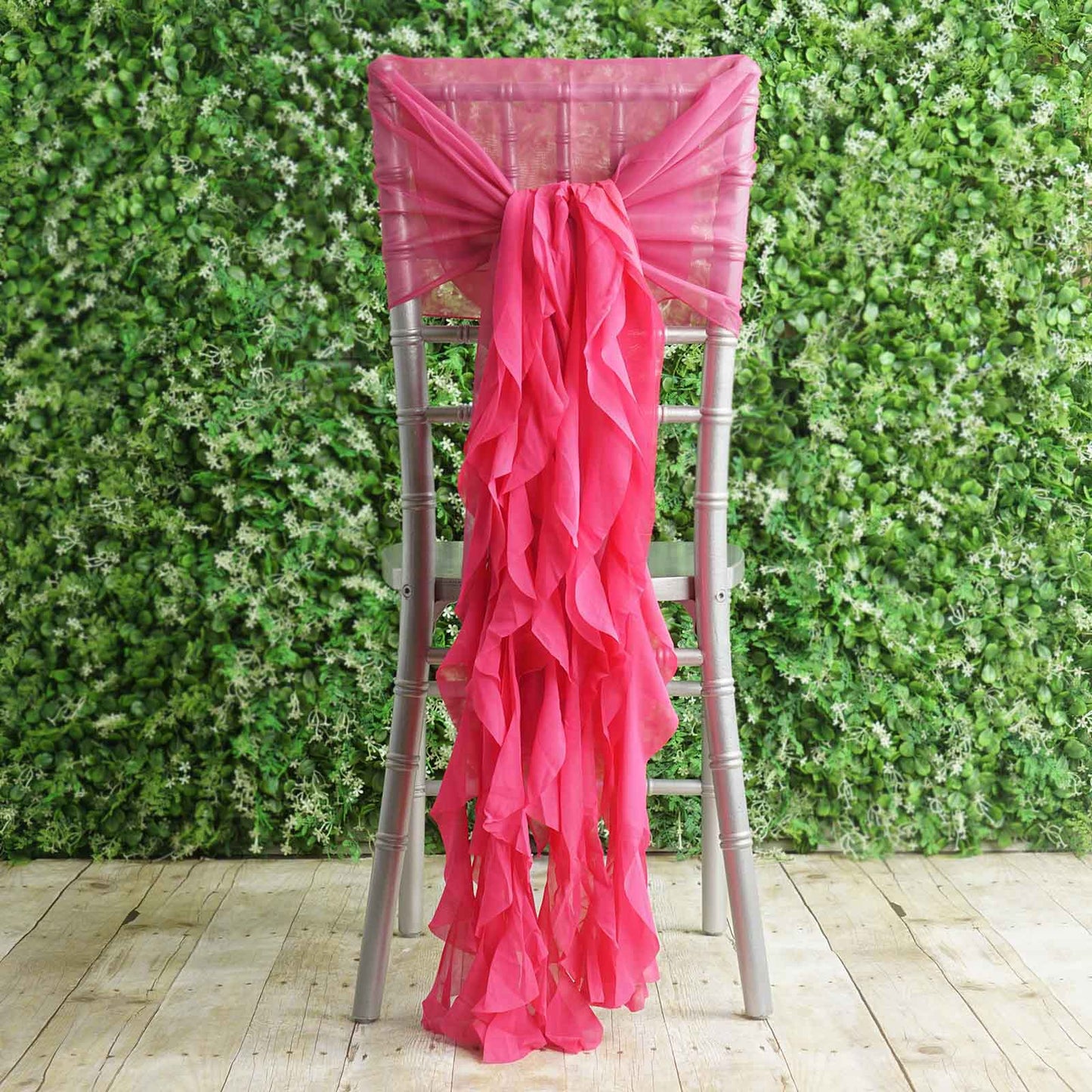 1 Set Chiffon Hoods Chair Sashes with Willow Ruffles Design Fuchsia - Stylish Chair Bow Decor