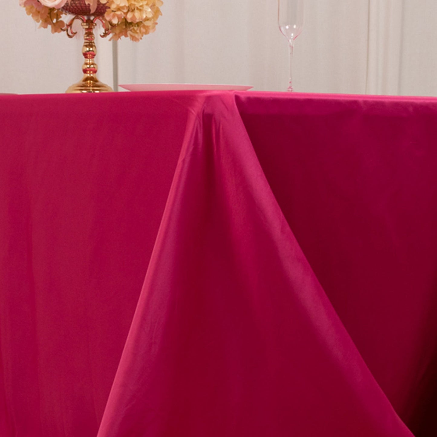 Lamour Satin 90"x132" Rectangle Tablecloth Fuchsia - Soft & Silk-Like Seamless Table Cover