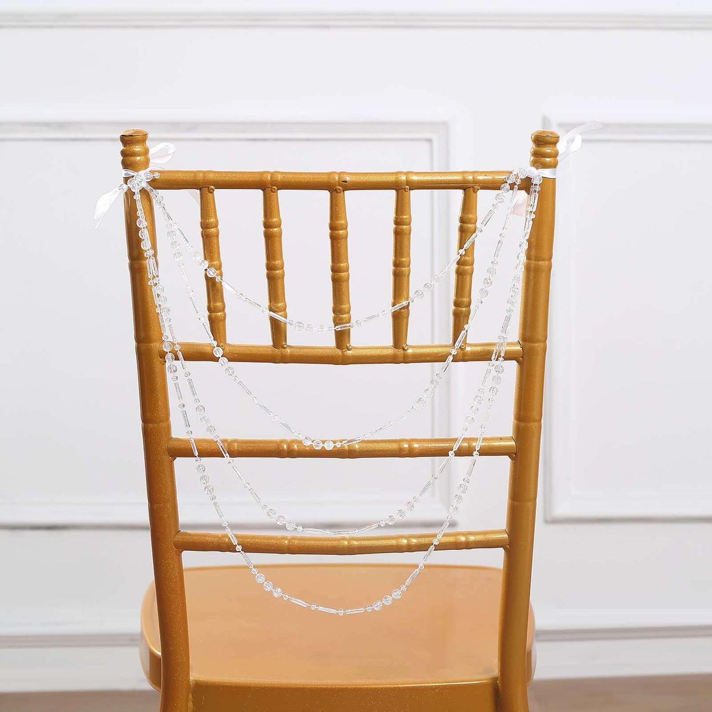 Faux Pearl Beaded 16" Chair Back Garland Sash Iridescent Gatsby-Inspired Style - Pre-Tied Chic Wedding Decor for Chiavari Chairs