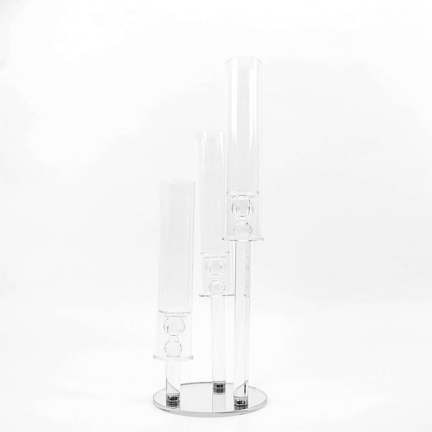 3-Arm Round Crystal Glass Candelabra Clear Taper Design - Sophisticated Pillar Candle Holder Table Centerpiece for Weddings 23"