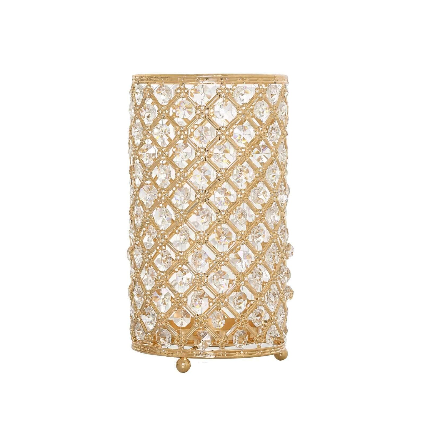 2-Pack Metal Crystal Beaded Pillar Holders Gold - Versatile Stem Vase Set for Decor 9"