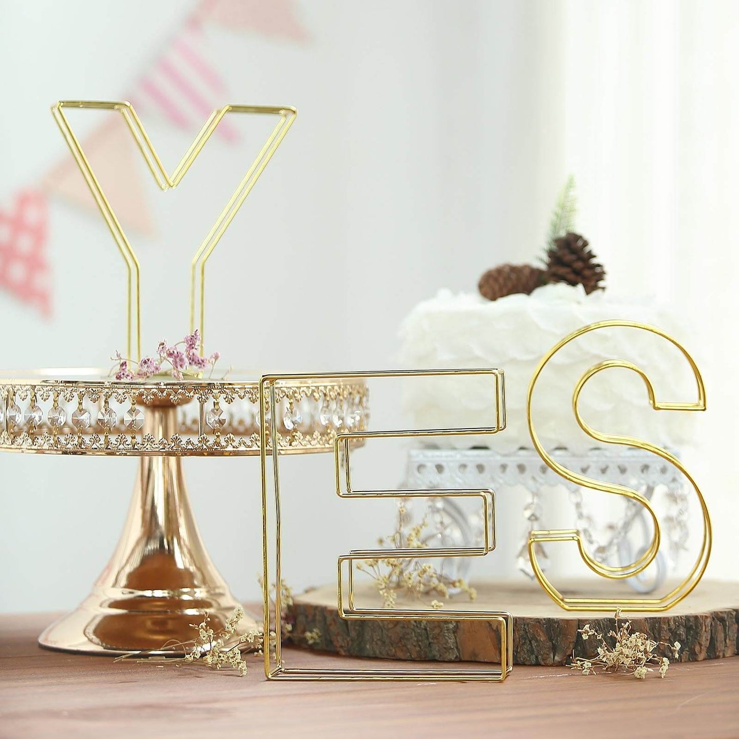 8" Tall Gold Freestanding 3D Decorative Wire Letter, Wedding Centerpiece - Q