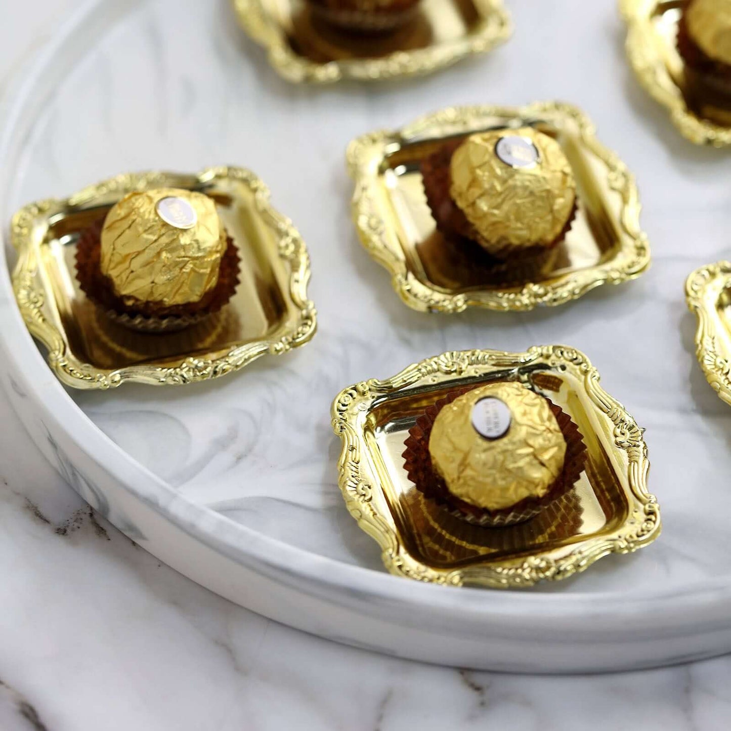 12 Pack 3" Gold Baroque Mini Square Sweet Treats Serving Platter, Party Favor Candy Display Tray
