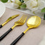 24-Pack Plastic Flatware Set in Metallic Gold with Black Handle - Heavy Duty Disposable Modern Silverware 8"
