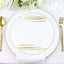 10-Pack Plastic 10" Round Dinner Plates in White with Gold Brush Stroked Print - Disposable Party Dinnerware for Modern Themed Events & Banquets