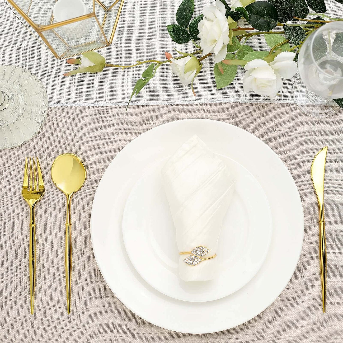 24-Pack Plastic Flatware Set in Gold - Heavy Duty Disposable Modern Silverware 8"