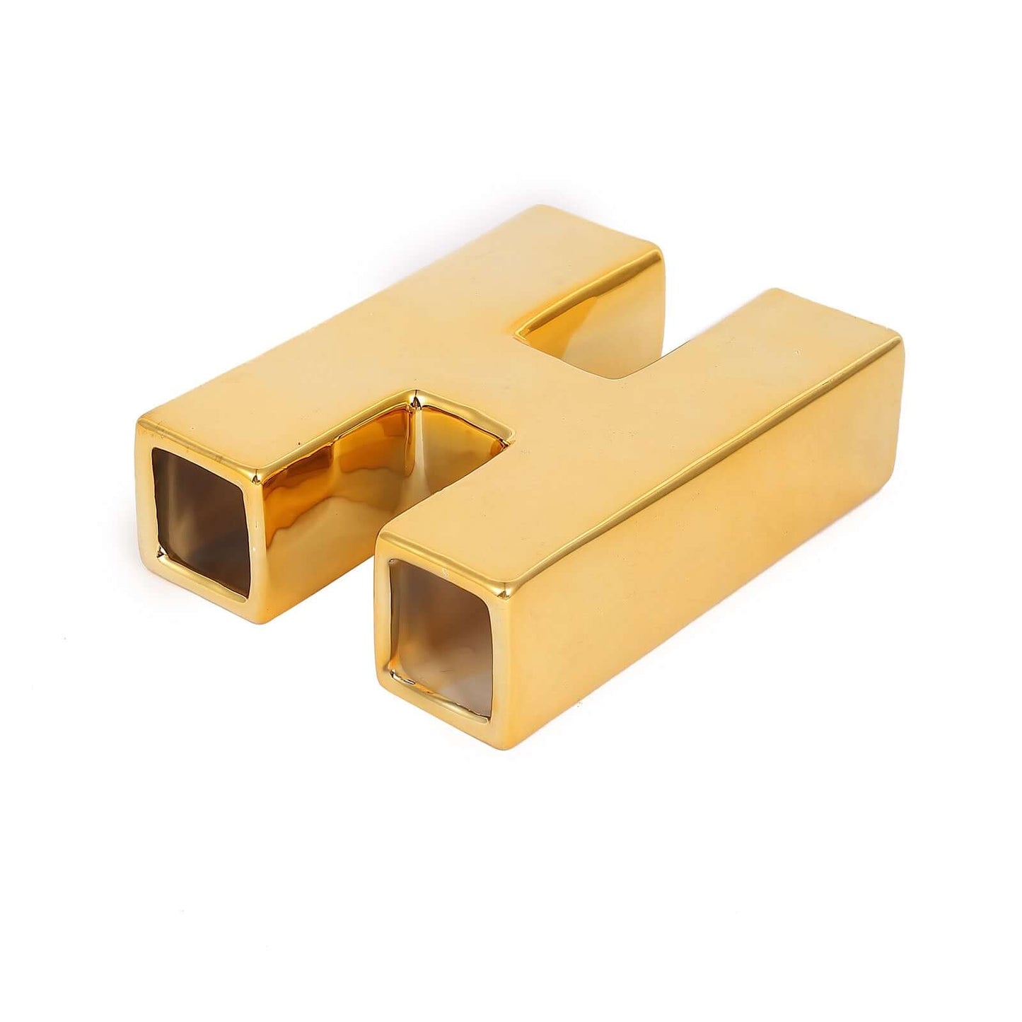 Shiny Ceramic Vase Letter "H" Gold Plated - Chic Bud Planter Pot for Events & Decor 6"