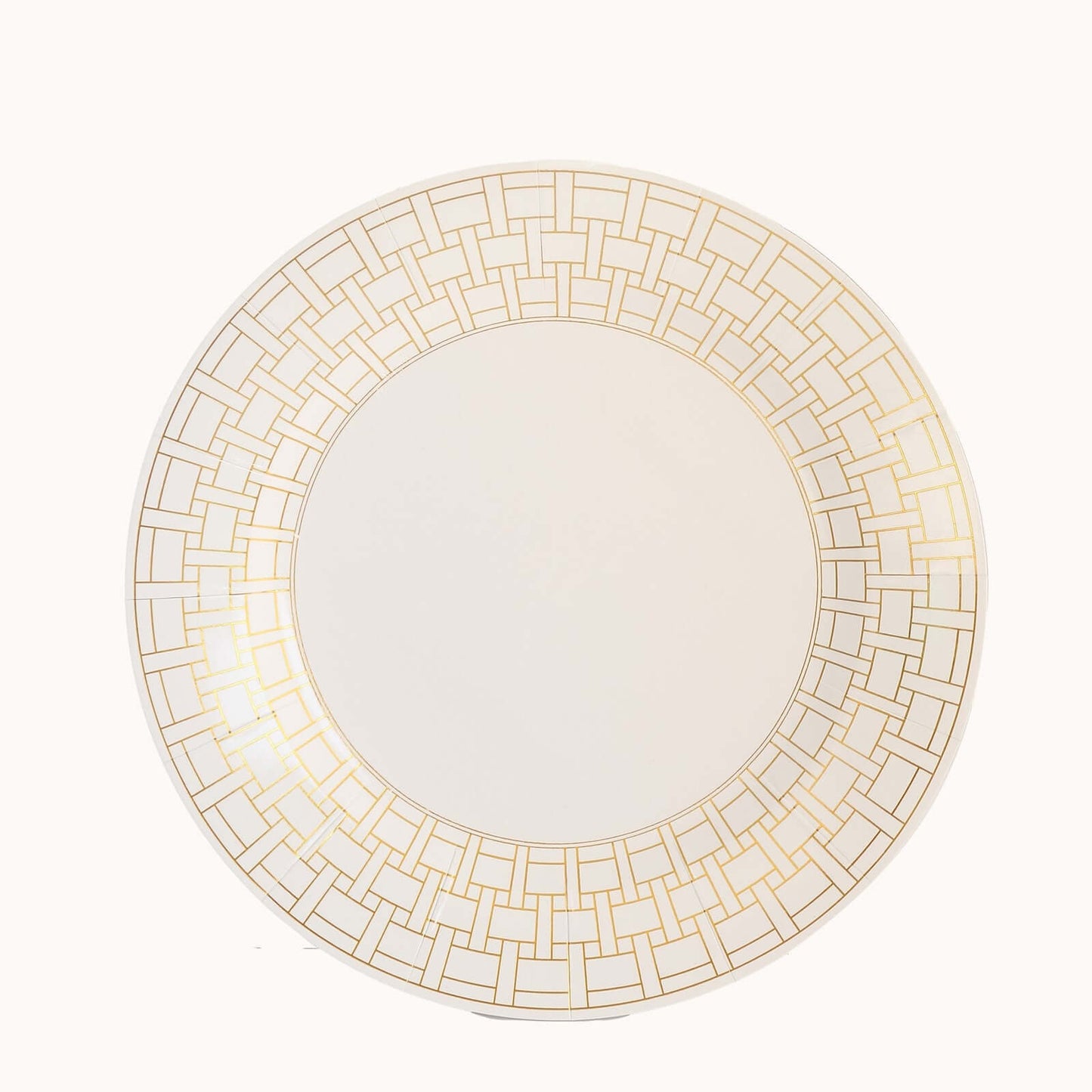 10-Pack Cardstock Paper Charger Plates in White with Gold Basketweave Pattern Rim - 650GSM Cardboard Placemats for Weddings & Banquets 13"