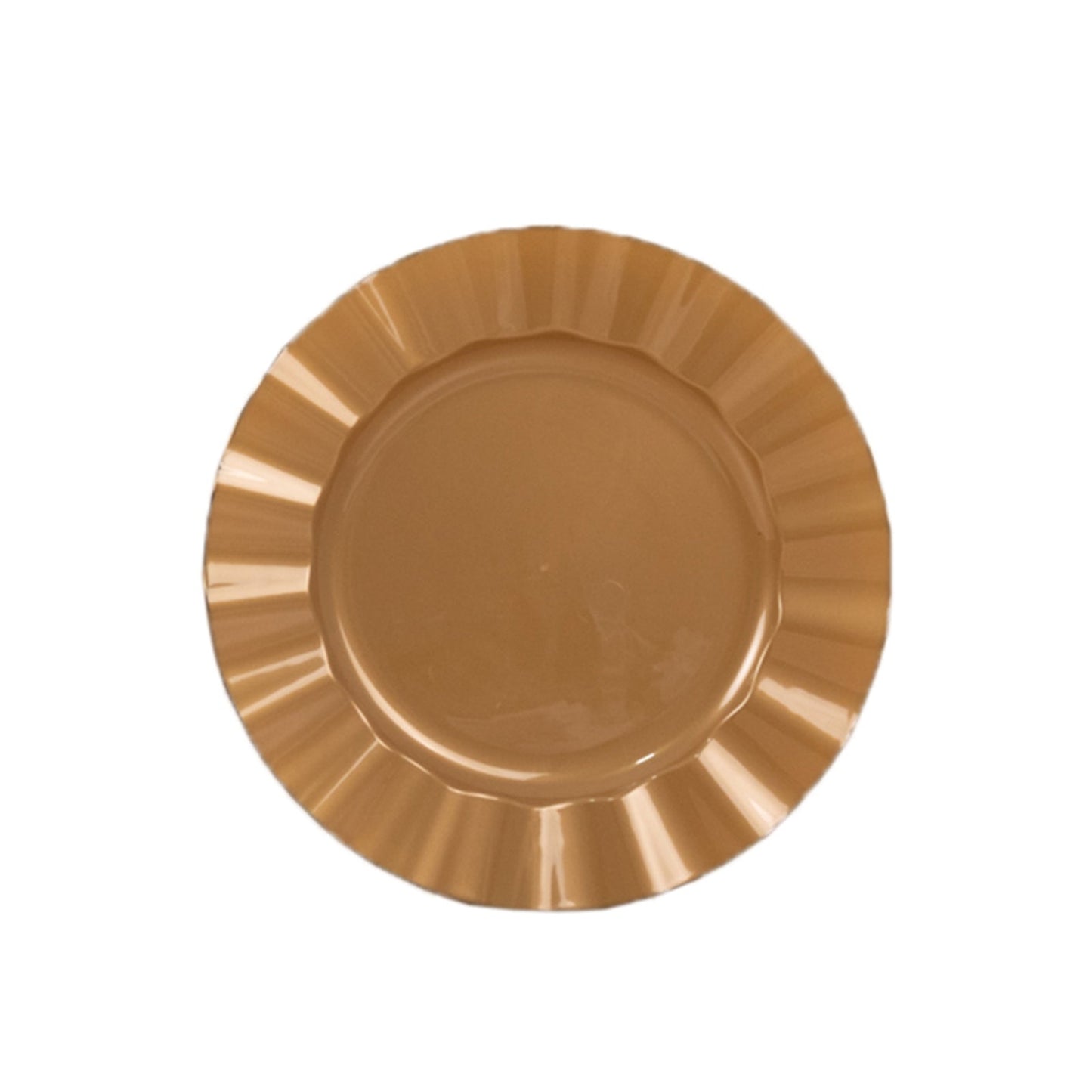 10-Pack Plastic 11" Round Dinner Plates in Gold with Ruffled Rim - Sturdy Disposable Dinnerware for Classy Events & Banquets