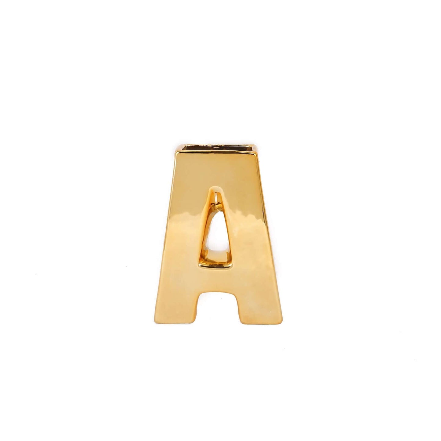 Shiny Ceramic Vase Letter "A" Gold Plated - Chic Bud Planter Pot for Events & Decor 6"