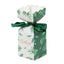 25 Pack White Green Leaf Print Satin Ribbon Candy Gift Boxes With Floral Top, Cardstock Paper Party Favor Boxes - 2"x5"