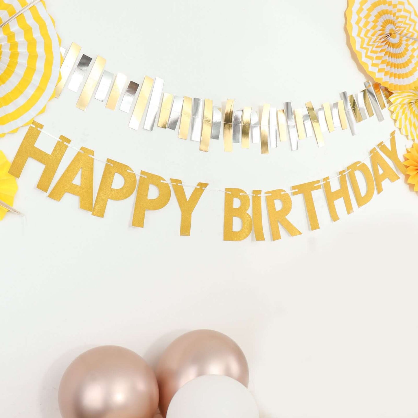 4ft Gold Glittered Happy Birthday Paper Hanging Garland Banner Party Decor
