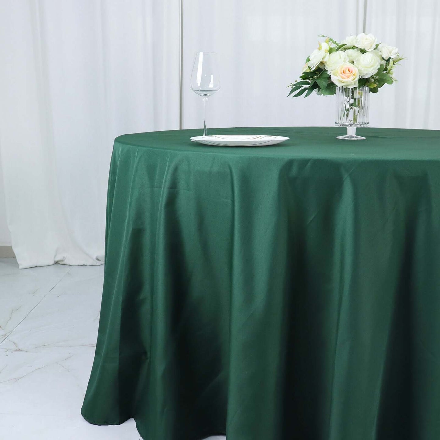 Polyester 132" Round Tablecloth Hunter Emerald Green - Seamless Chic Table Cover