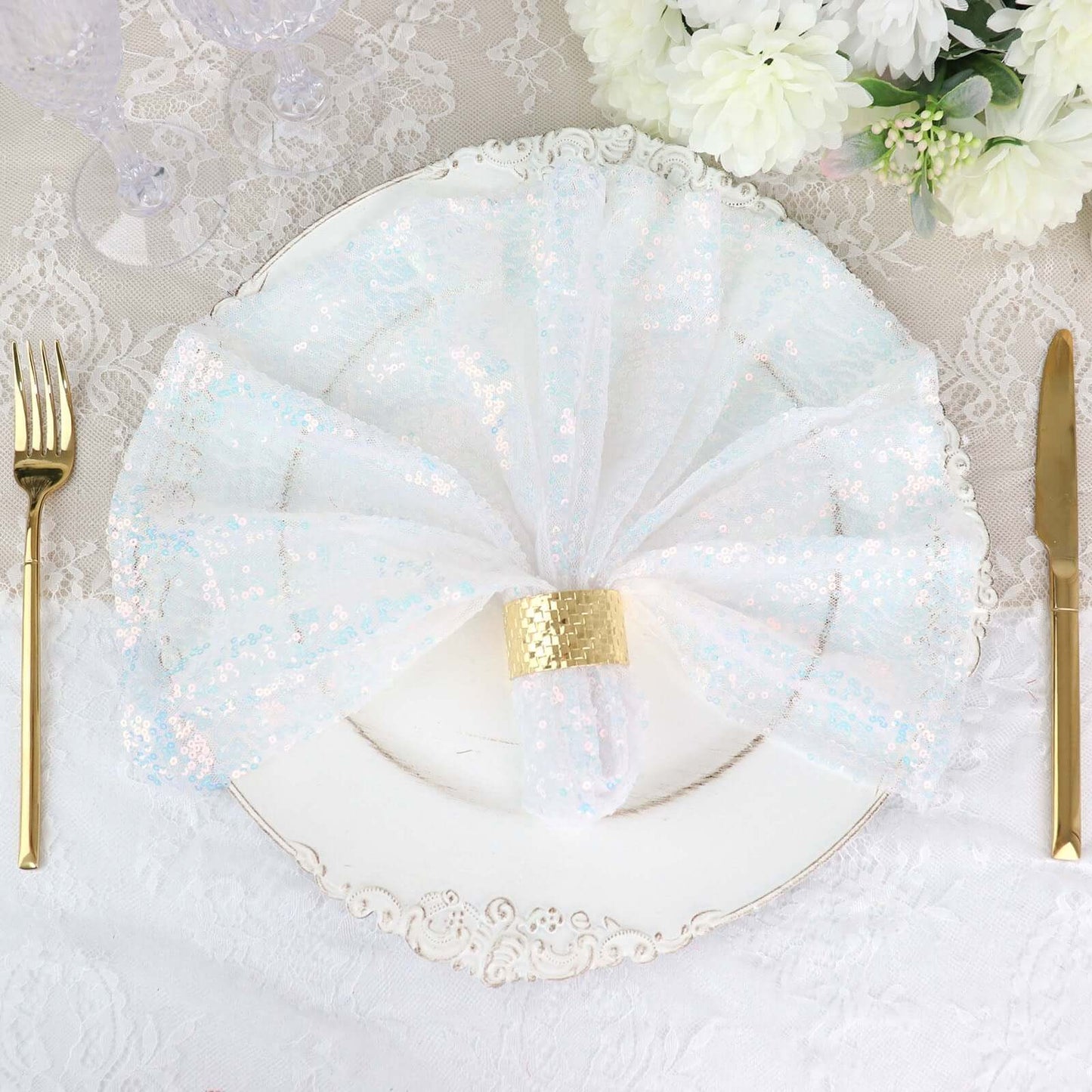 Sequin 20"x20" Napkin Iridescent Blue - Shimmering Dinner Napkin
