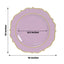 10-Pack Plastic 10" Round Dinner Plates in Lavender Lilac with Gold Scalloped Rim - Disposable Party Plates