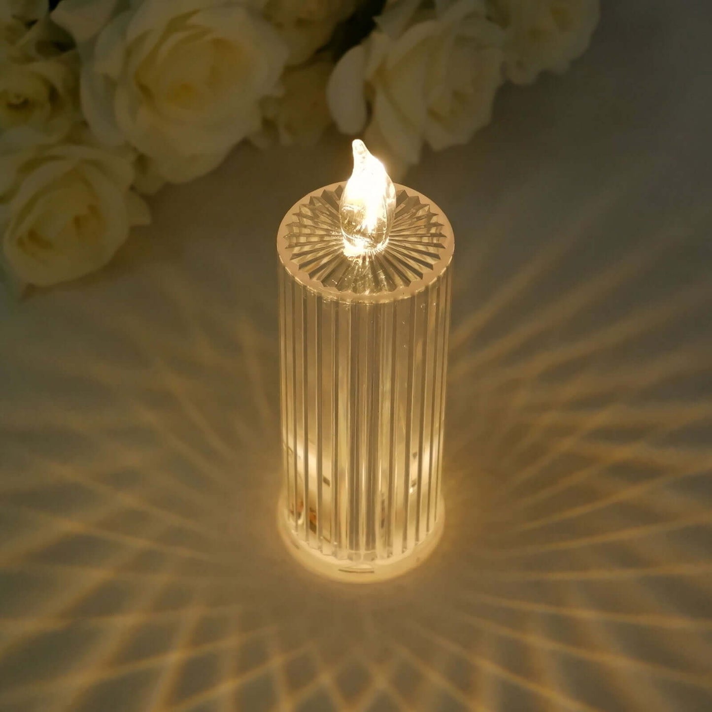 3-Pack LED Flameless Candle Lamps Diamond Acrylic Design Clear Warm White - Battery Operated Pillars 6"