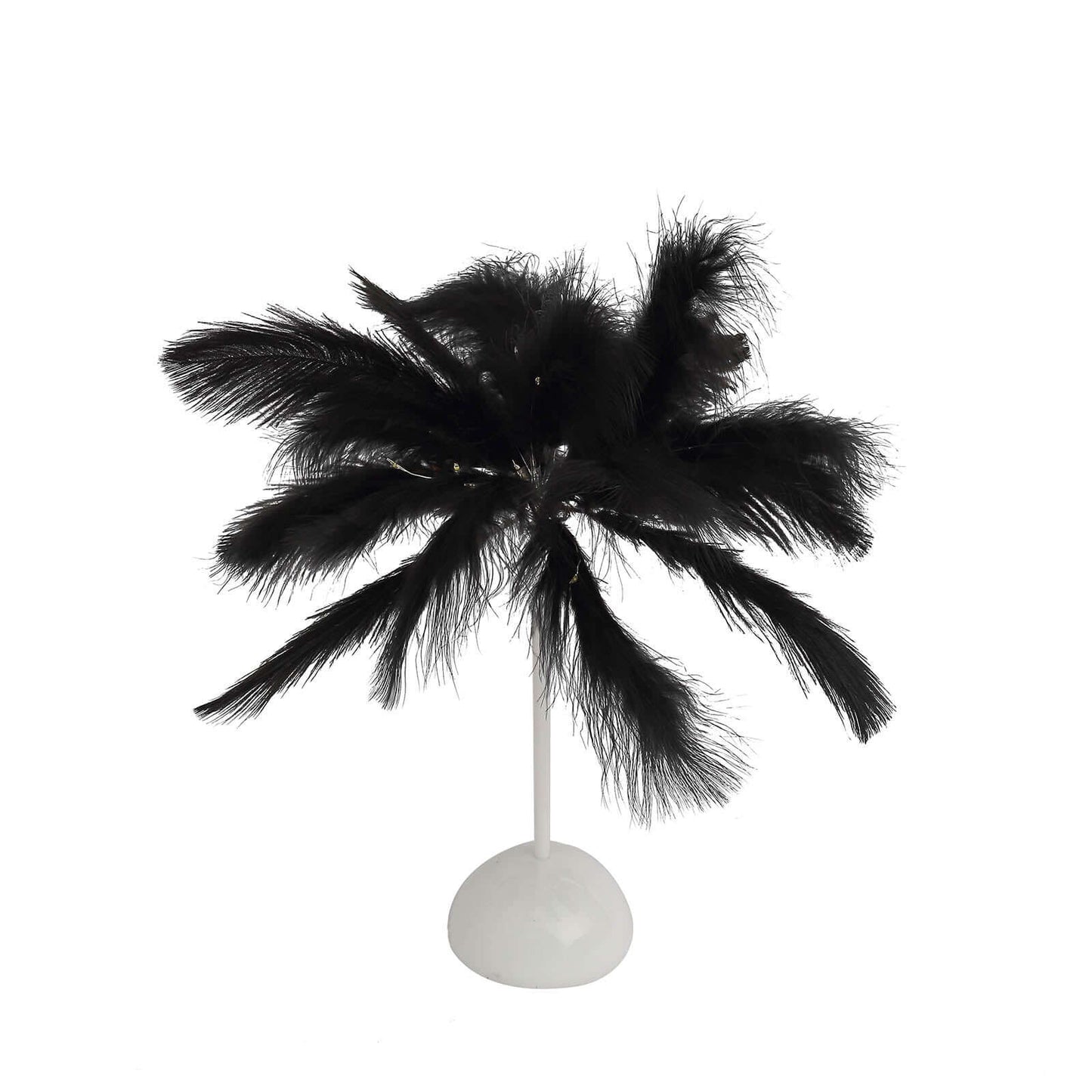 Table Lamp Ostrich Feather Design Black LED Battery Operated - Cordless Wedding Centerpiece 15"