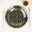 20-Pack Set Plastic Round Dinner and Salad Plates in Navy Blue with Geometric Gold Print - Modern Disposable Dinnerware Set for Weddings & Celebrations 9", 7"