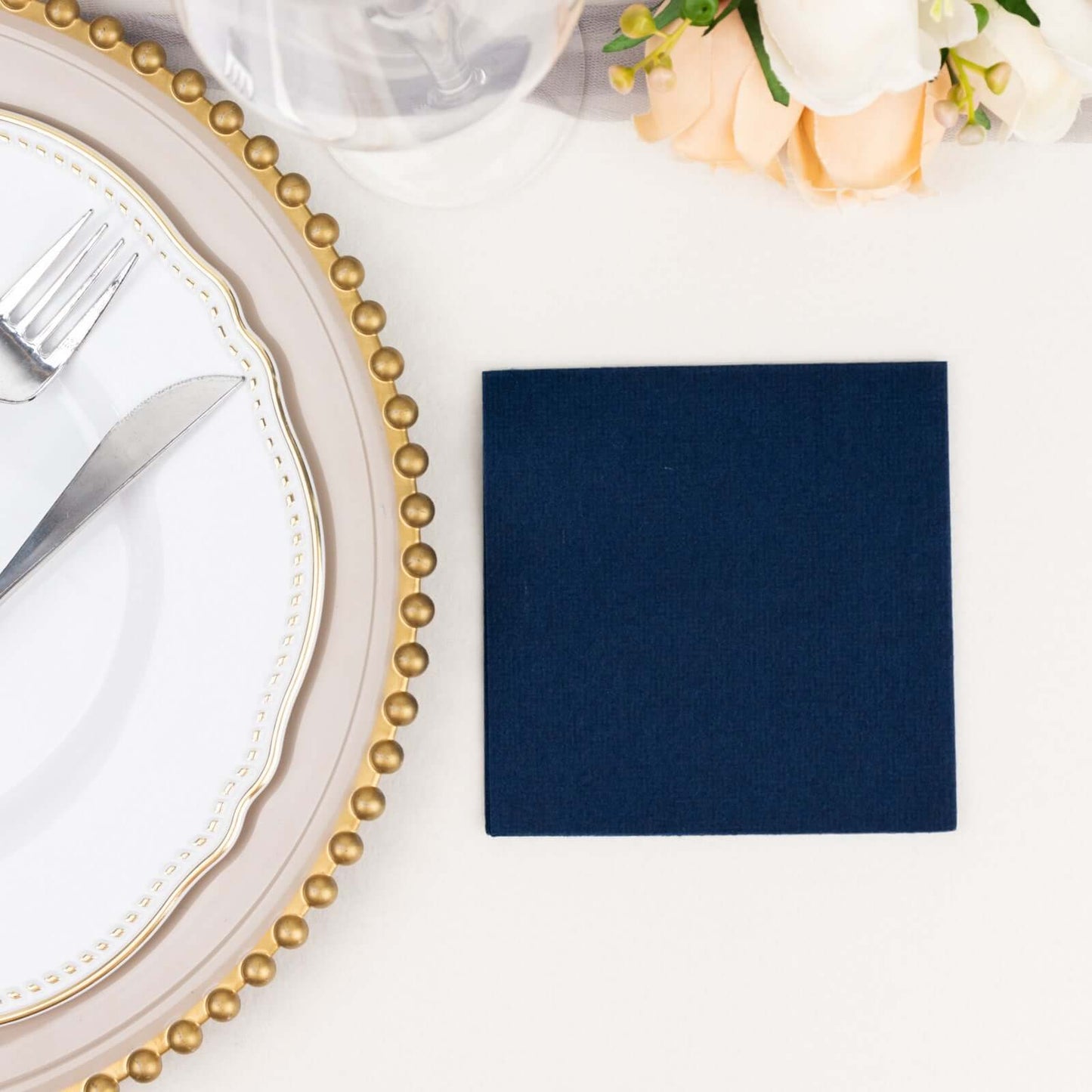 20 Pack Linen-Like Paper 5"x5" Napkins Navy Blue - Highly Absorbent Airlaid Napkins