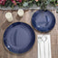 10-Pack Plastic 8" Round Dessert Plates in Navy Blue with Gold Rim - Glossy Disposable Appetizer Salad Plates