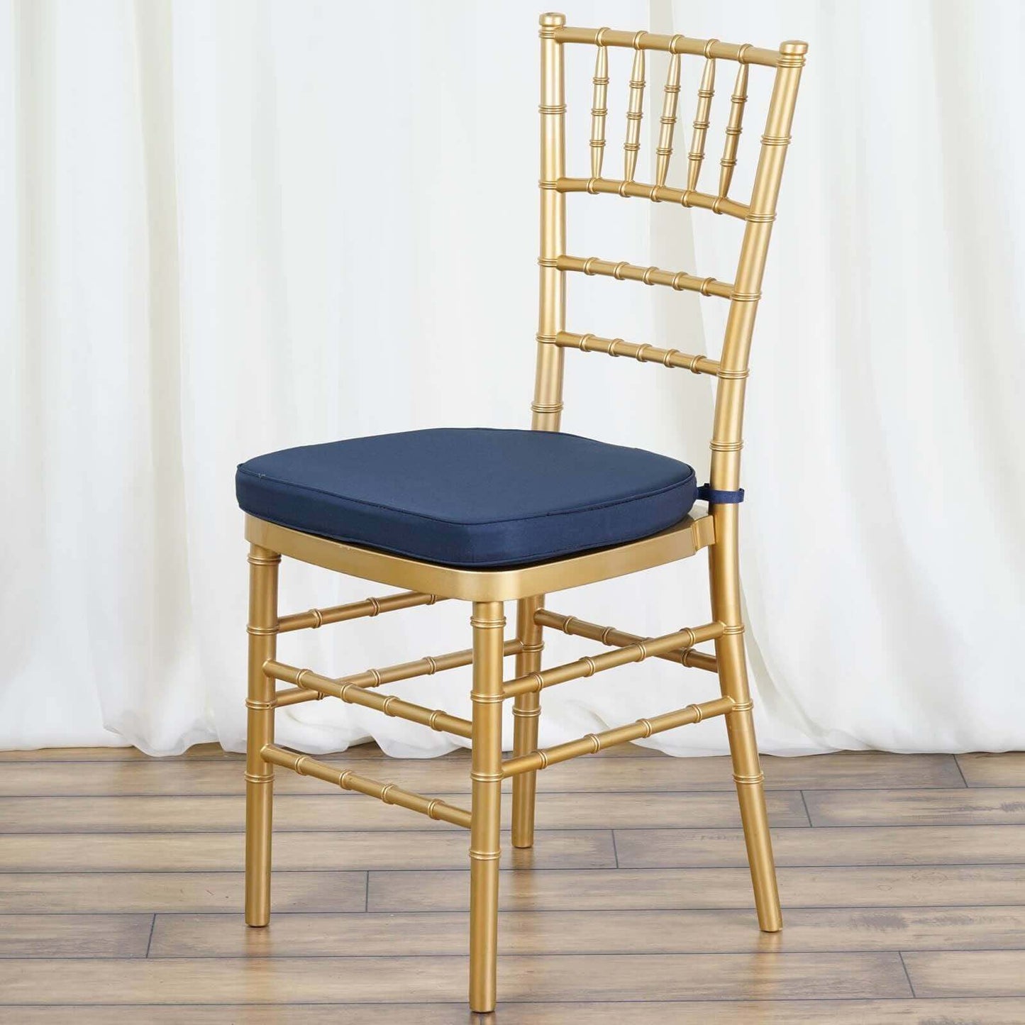 Chiavari Chair Cushion with 1.5" Thick Memory Foam and Ties Navy Blue - Stylish Removable Cover for Comfort