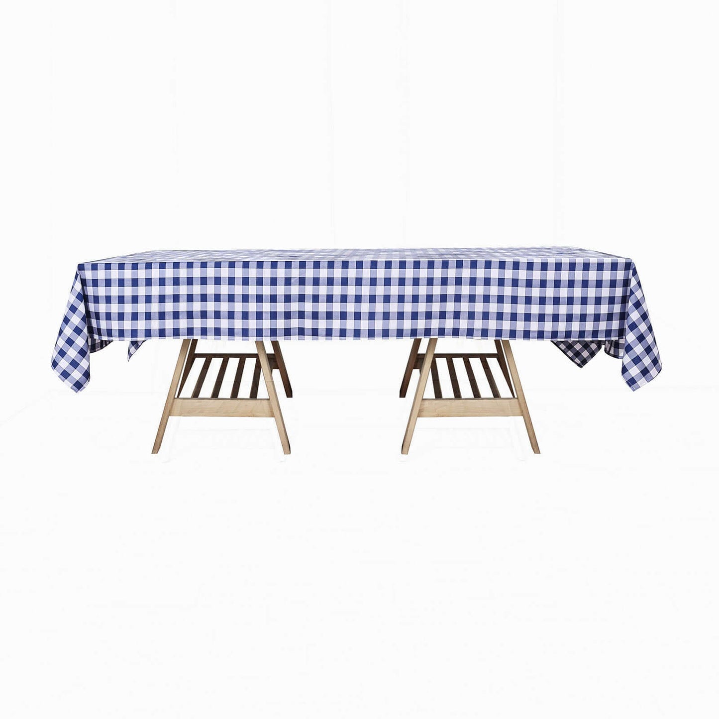 Polyester 60"x102" Rectangle Tablecloth White/Navy Blue - Checkered Buffalo Plaid Table Cover