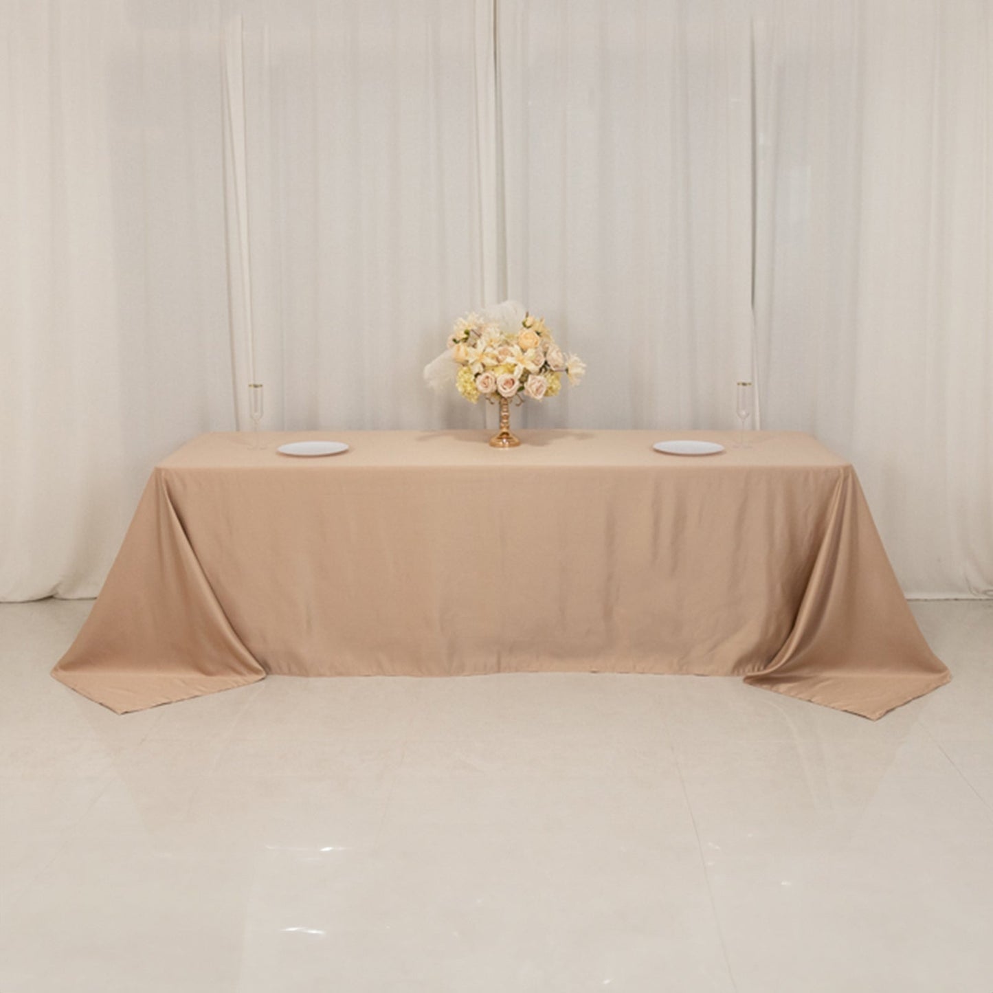 Lamour Satin 90"x156" Rectangle Tablecloth Nude - Luxurious, Soft Seamless Table Cover
