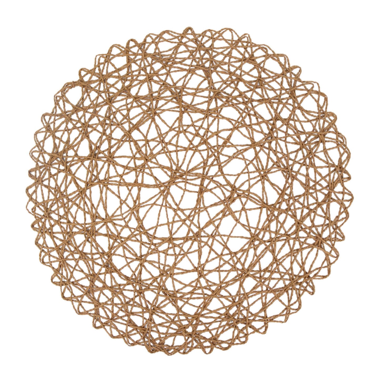 6-Pack Table Placemats Woven Fiber Design Natural Round - Disposable Mats for Dining and Events 15"