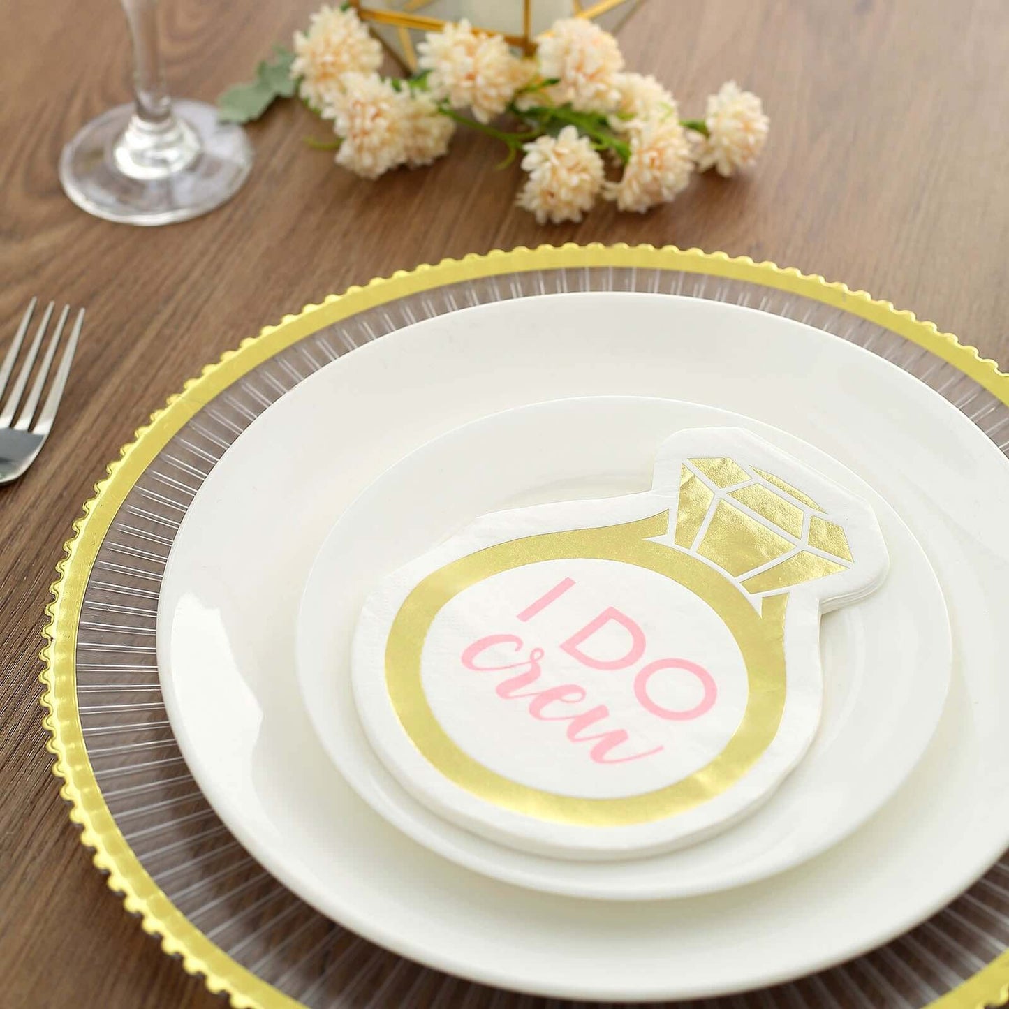 20-Pack Paper Cocktail Napkins with Ring Design - Unique Disposable Napkins for Engagements 12"x10"