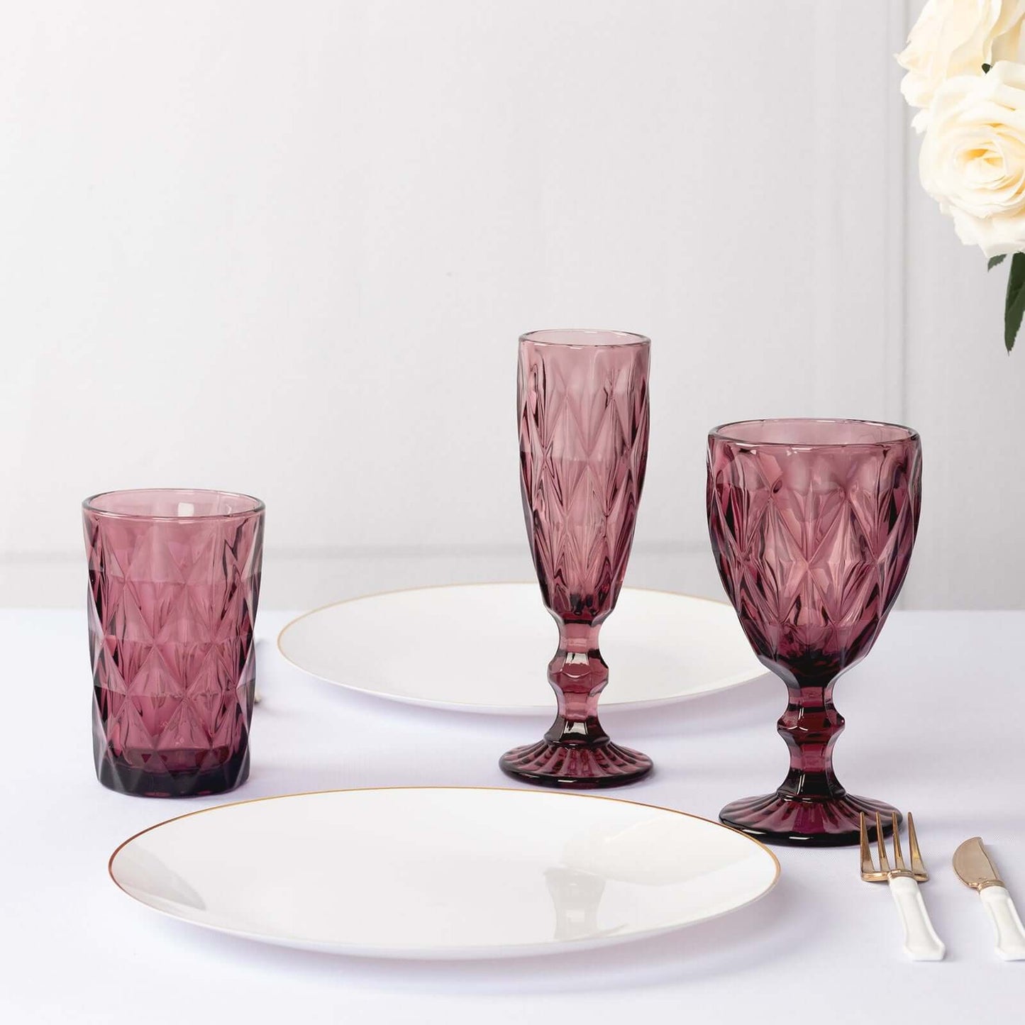 6-Pack Whiskey Glasses Dusty Rose Textured Crystal Cut Design with Heavy Base - Highball Tumblers for Parties & Events 12oz 5"