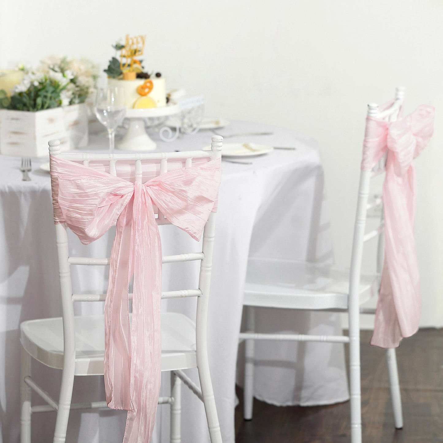 5 Pack Taffeta 6"x106" Chair Sashes Blush Accordion Crinkle Texture - Stylish Decor for Weddings & Gatherings