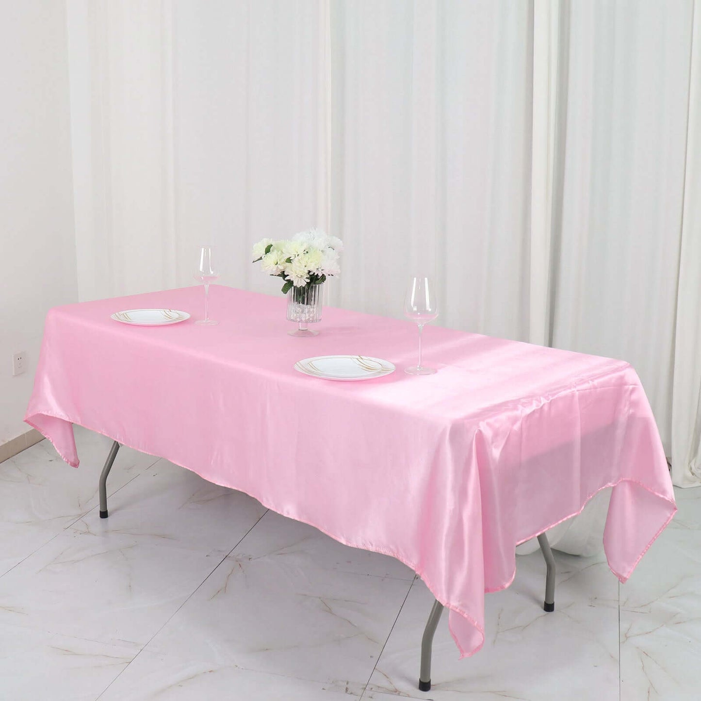 Satin Rectangular 60"x102" Tablecloth Pink - Smooth and Lustrous Table Cover