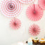 Set of 6 Pink Hanging Paper Fan Decorations, Pinwheel Wall Backdrop Party Kit - 8", 12", 16"