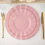10-Pack Plastic 9" Round Dinner Plates in Dusty Rose Ruffled Rim with Gold Edging - Sturdy Disposable Dinnerware