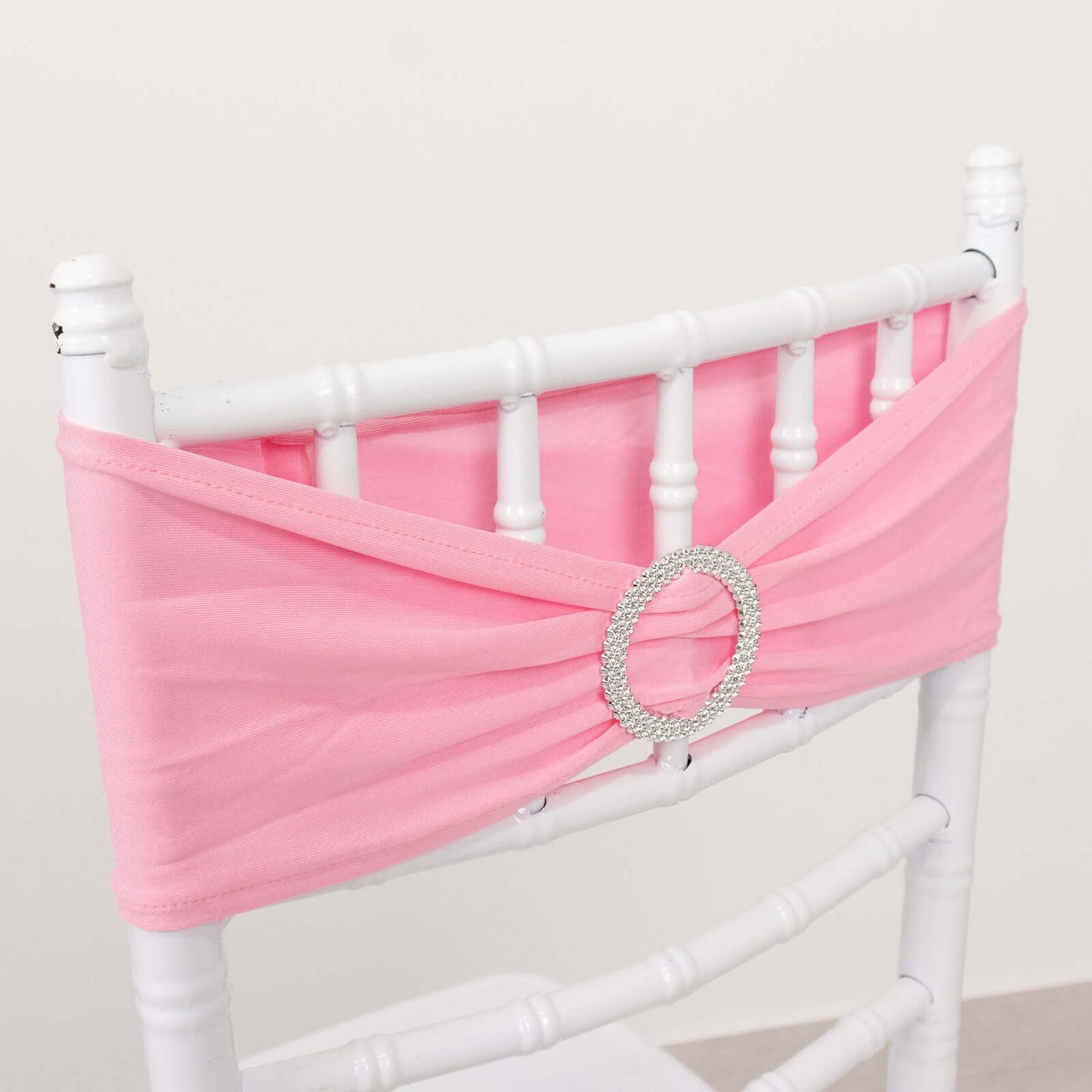 5 Pack Stretch Spandex Chair Sashes Pink - Reusable Chair Bands with Silver Diamond Ring Slide Buckle 5"x14"