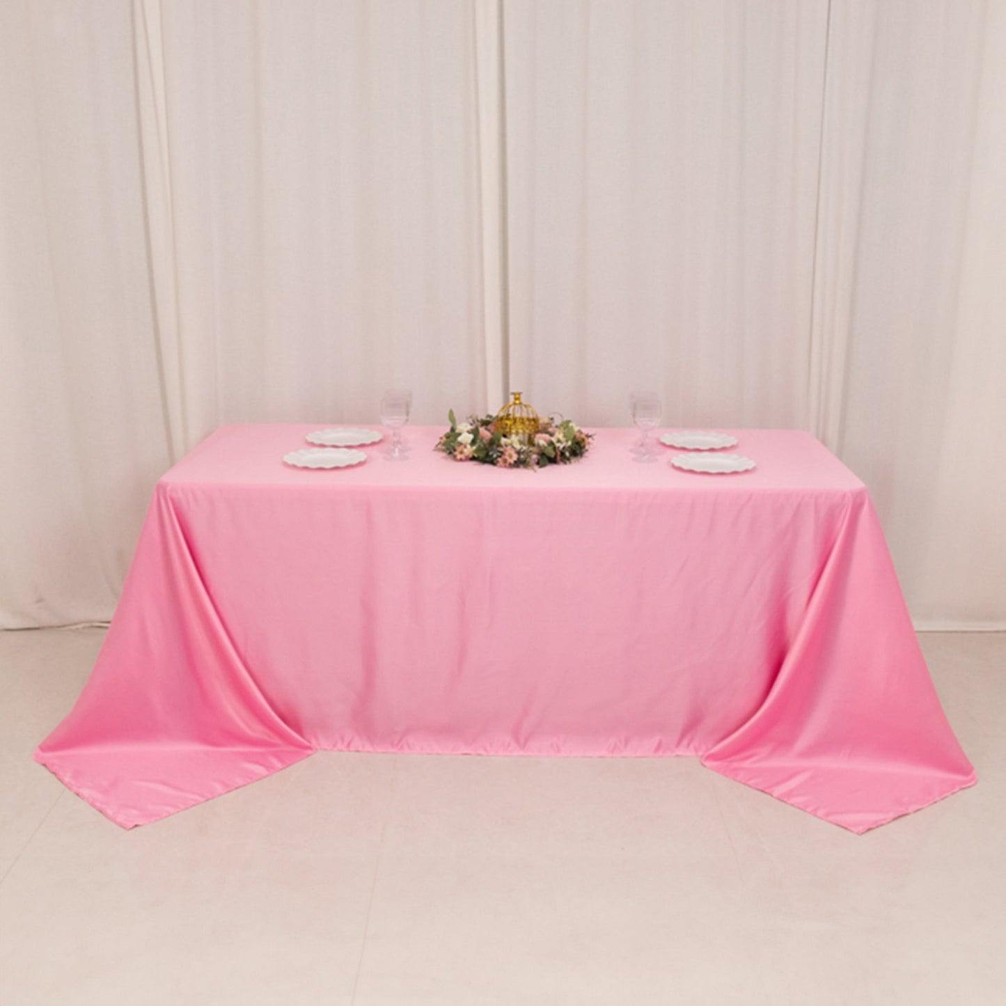 Lamour Satin 90"x132" Rectangle Tablecloth Pink - Soft & Silk-Like Seamless Table Cover