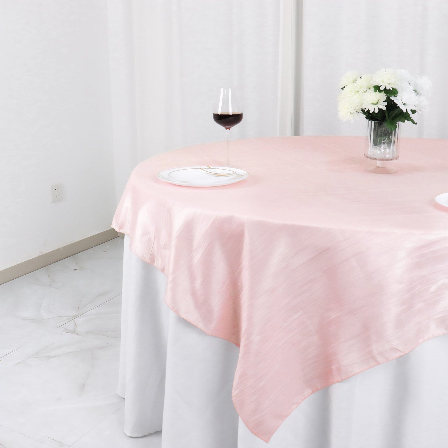 Taffeta 72"x72" Table Overlay Square Tablecloth Blush - Accordion Crinkle Table Cover