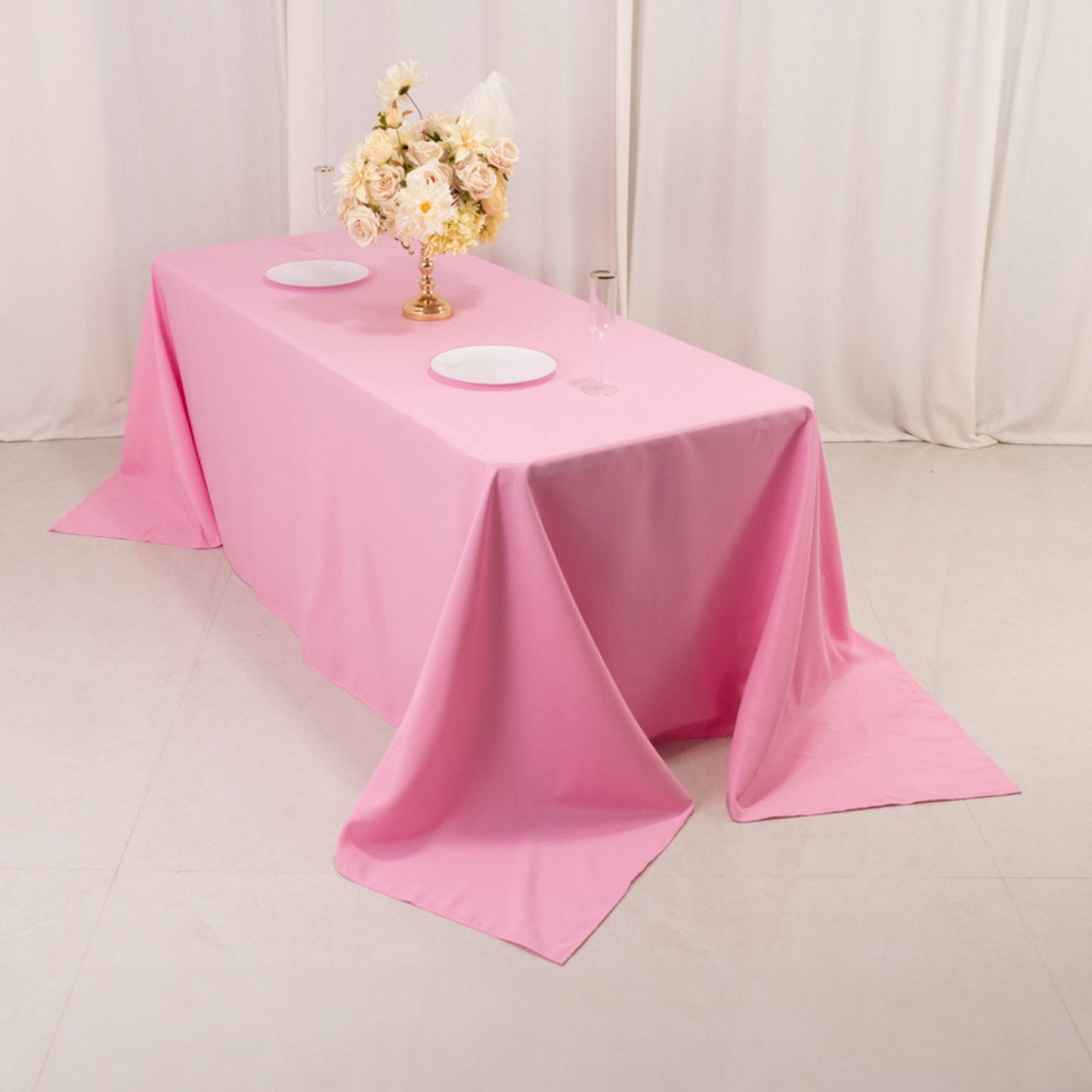 Premium Polyester 90"x132" Rectangle Tablecloth Pink - Seamless 220GSM Stain-Resistant Table Cover