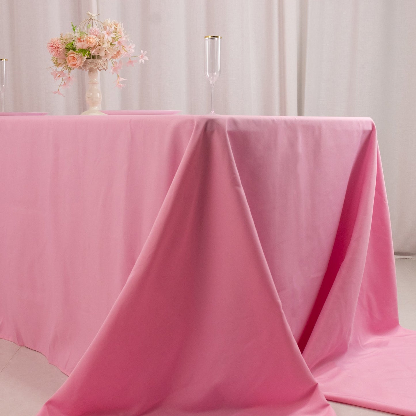 Premium Polyester 90"x156" Rectangle Tablecloth Pink - Seamless 220GSM Stain-Resistant Table Cover