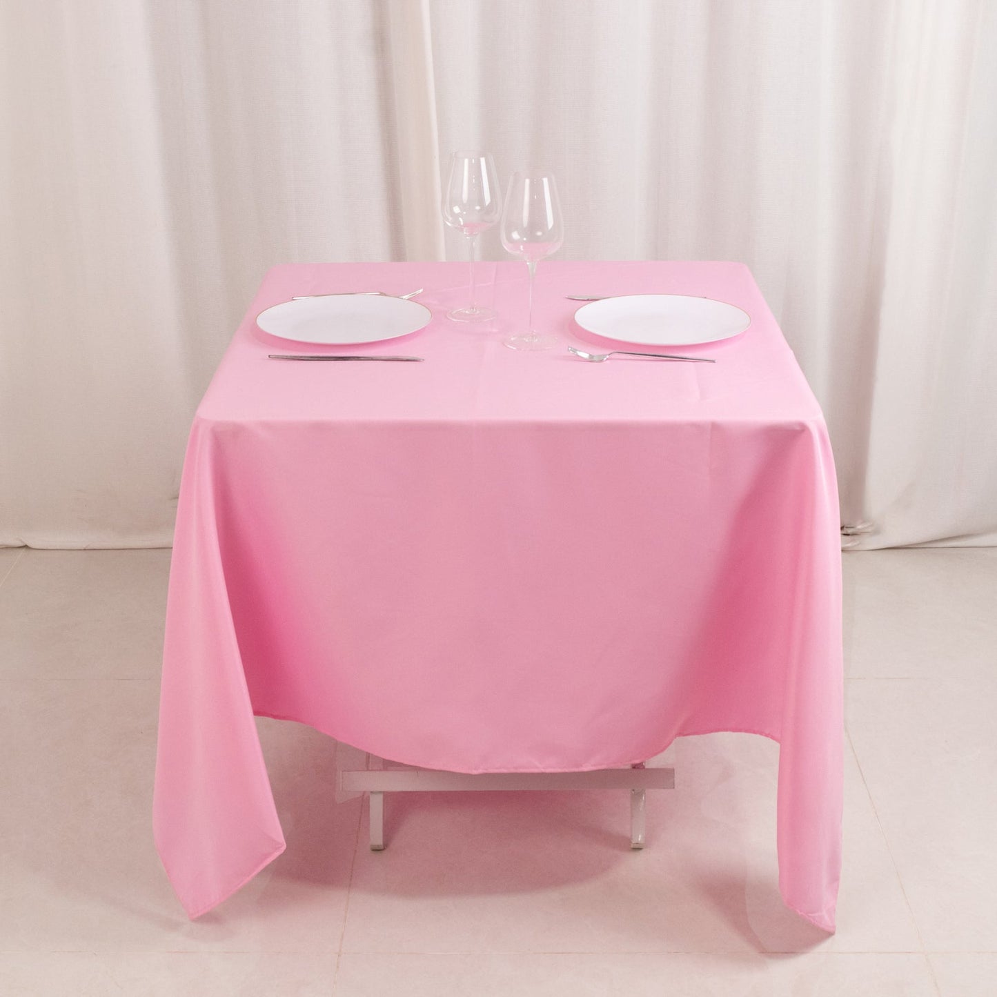 Premium Polyester Square Tablecloth 70"x70" Pink 220GSM Wrinkle-Resistant Table Cover