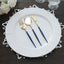 24-Pack Plastic Flatware Set in Metallic Gold with Royal Blue Handle - Heavy Duty Disposable Modern Silverware 8"