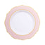 10-Pack Plastic 10" Round Dinner Plates in White with Blush Blossom Design & Gold Edging - Disposable Party Plates
