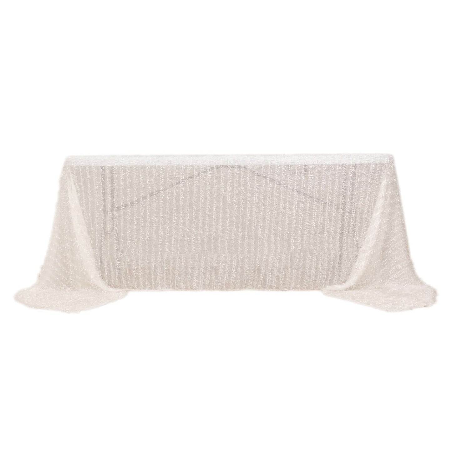 Polyester 90"x156" Rectangle Tablecloth White with Shaggy Fringe Design - Stylish Table Cover