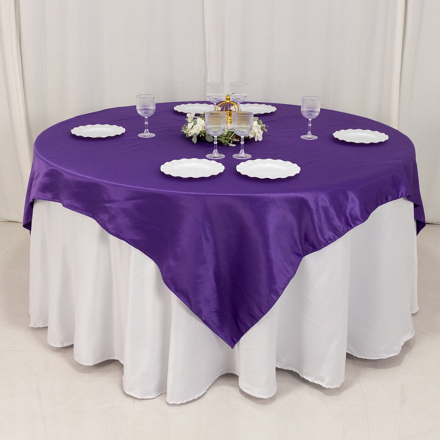 Lamour Satin 72"x72" Table Overlay Square Tablecloth Purple - Smooth Finish Table Topper